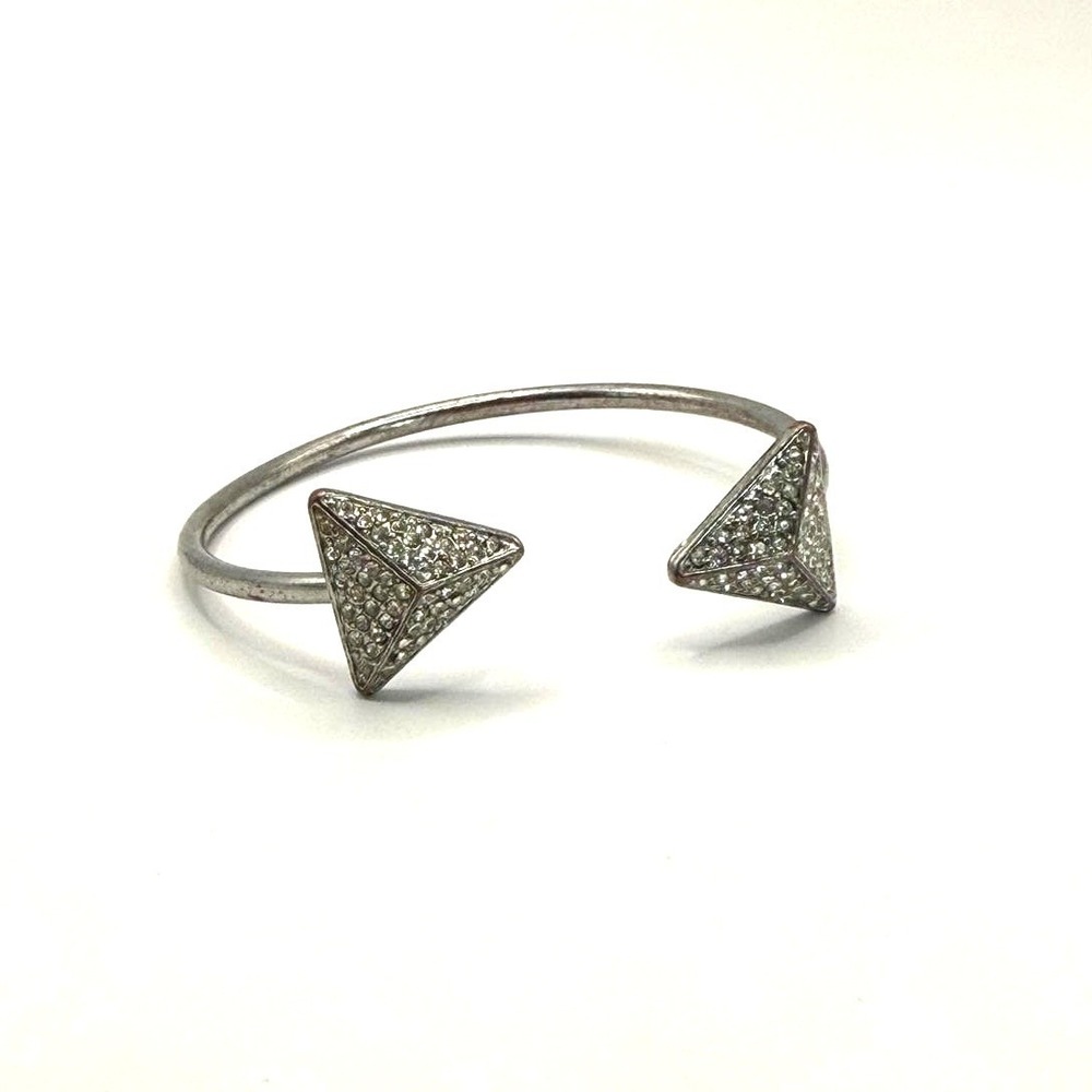 Silver Tone Open Cuff Bracelet with Pave‎ Triangle Ends